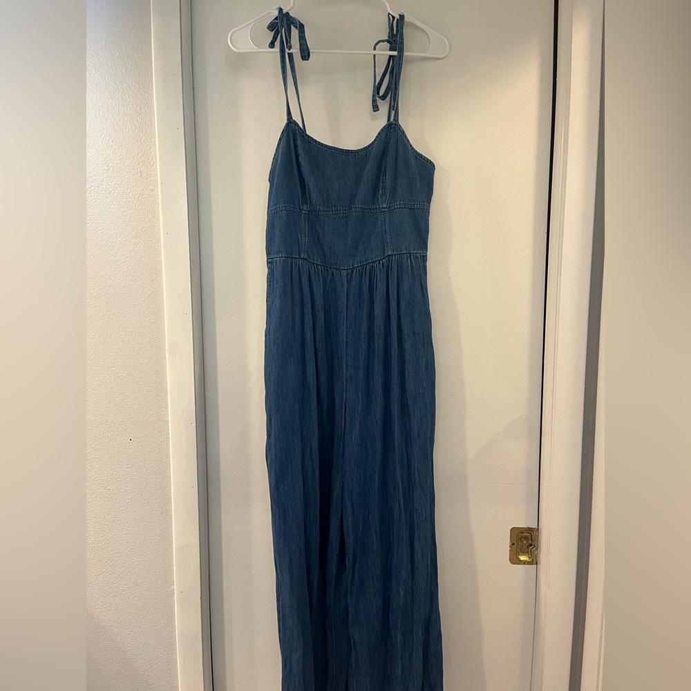 Blue denim overalls